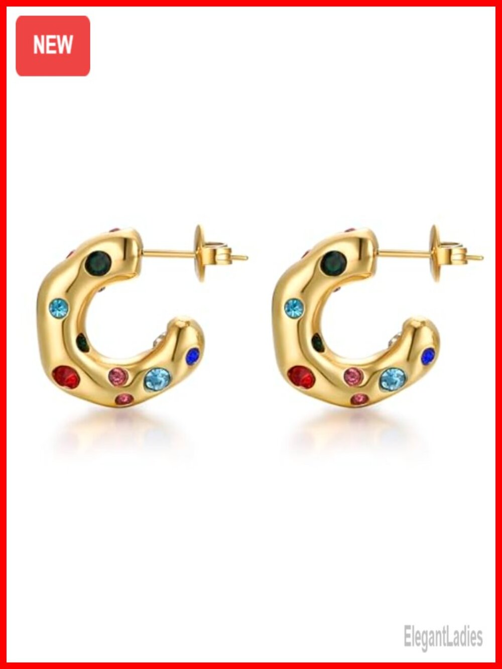 14K Gold Plated Hoop Earrings with 925 Sterling Silver Post Cubic Zirconia